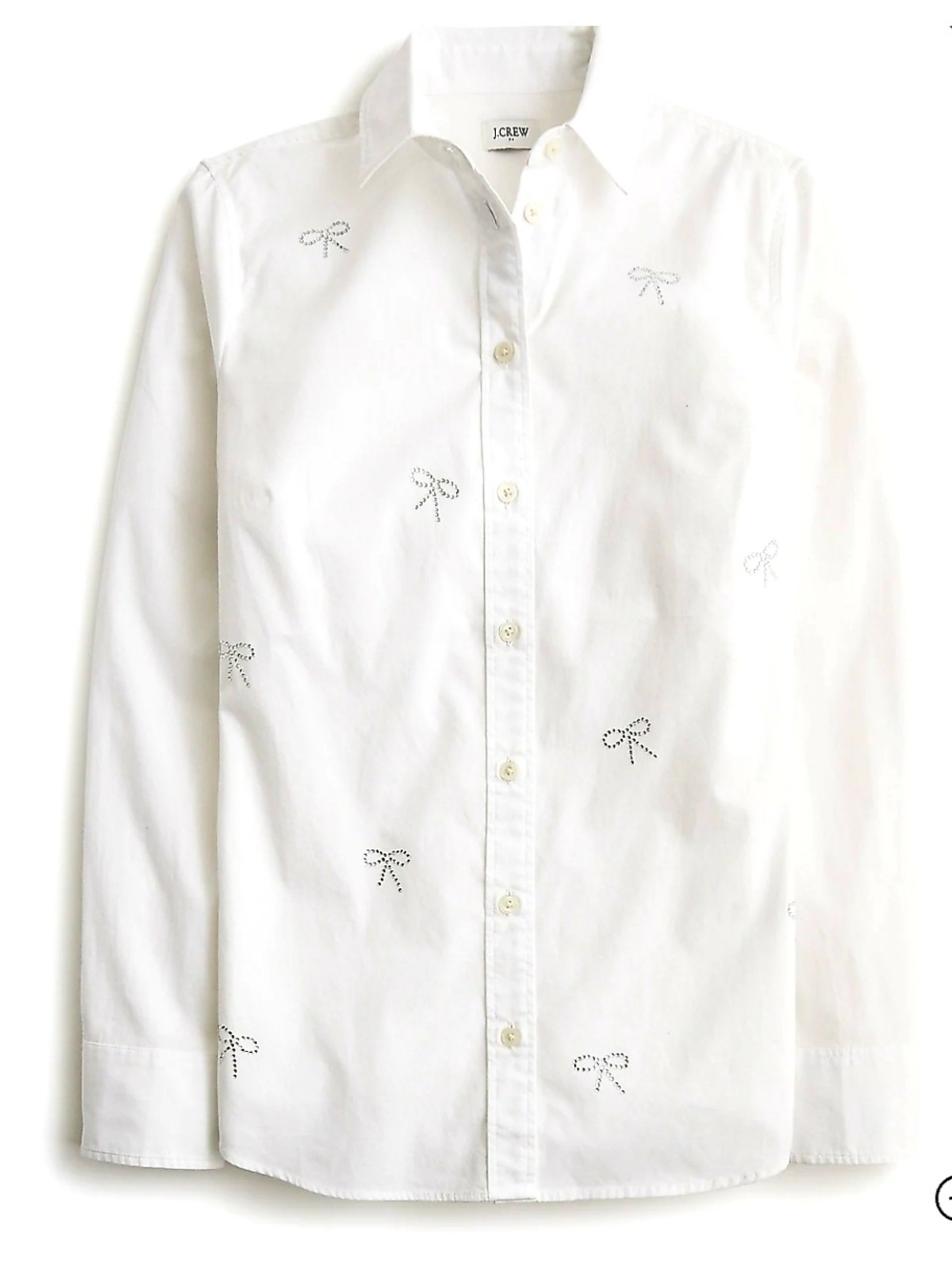 J. Crew Factory White Cotton Button-Down Shirt with Rhinestone Bow Details XXS